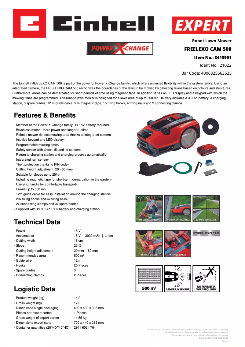 Página nº 1 - Ficha técnica Einhell FREELEXO CAM 500