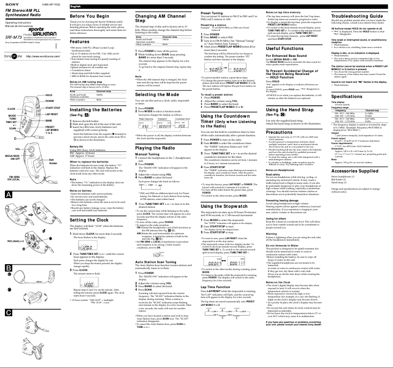 Imagen de la primera página del manual del dispositivo SRF-M73