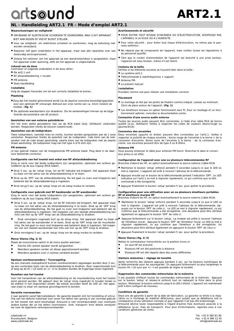 Imagen de la primera página del manual del dispositivo ART 2.1