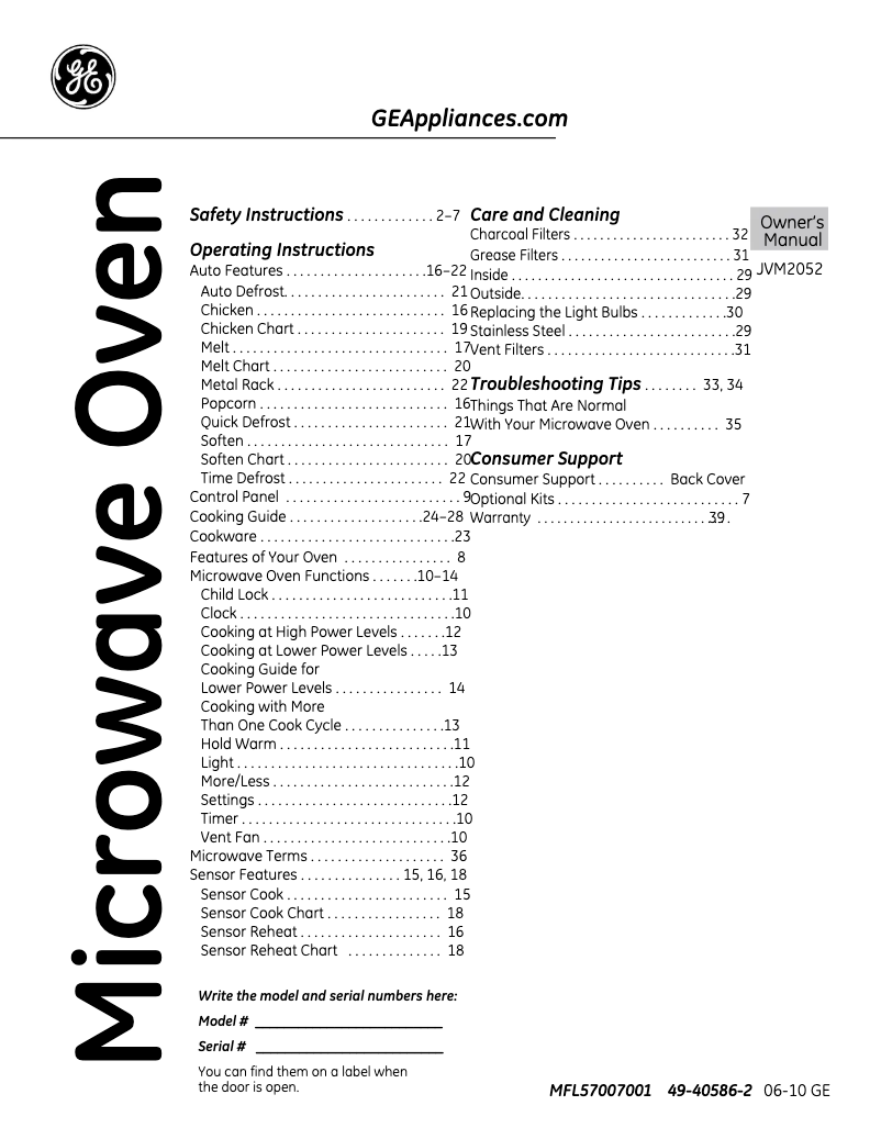 Imagen de la primera página del manual del dispositivo Spacemaker JVM2052DNBB