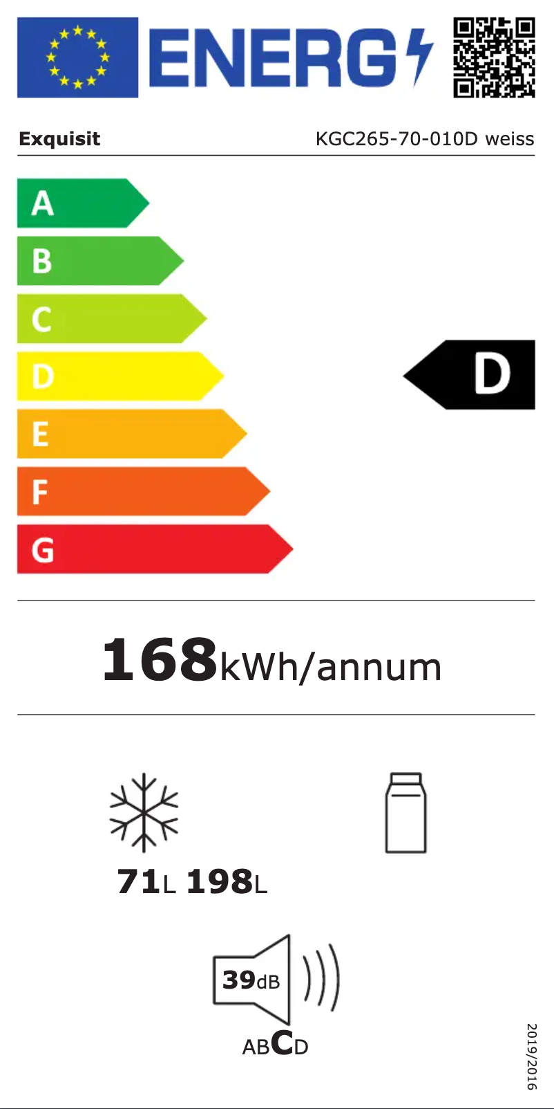 Página 1 del manual Etiqueta energética Exquisit KGC265-70-010D