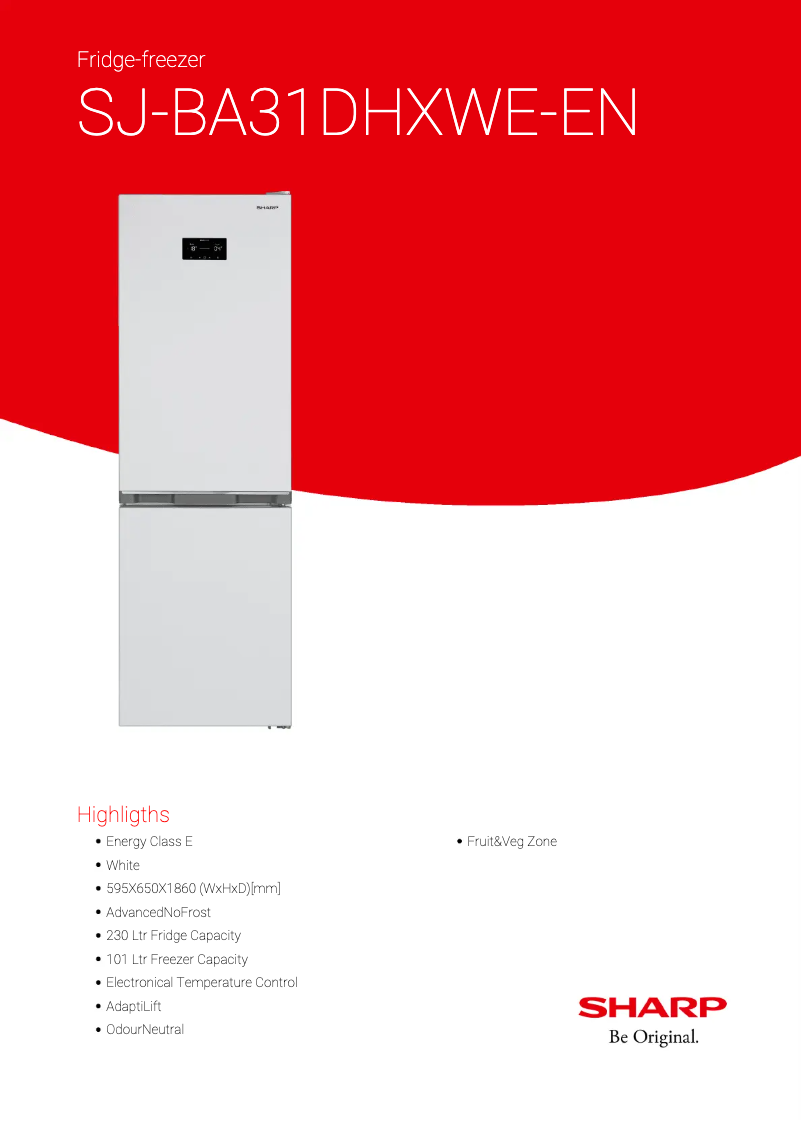 Página 1 del manual Ficha técnica Sharp SJ-BA31DHXWE-EN