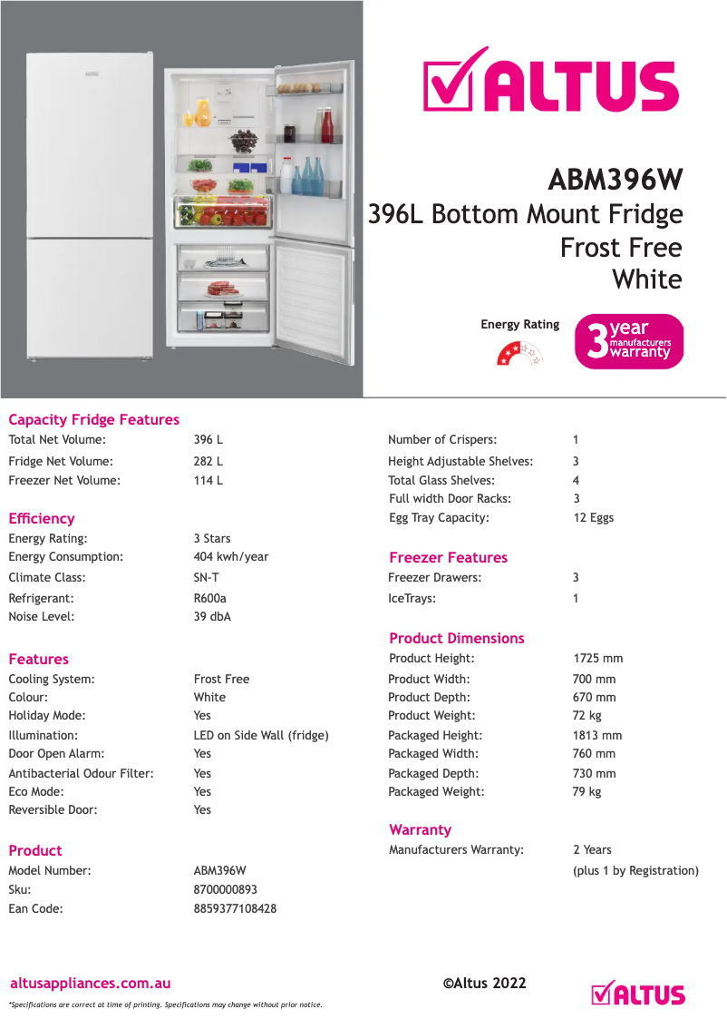 Imagen de la primera página del manual del dispositivo ABM396W