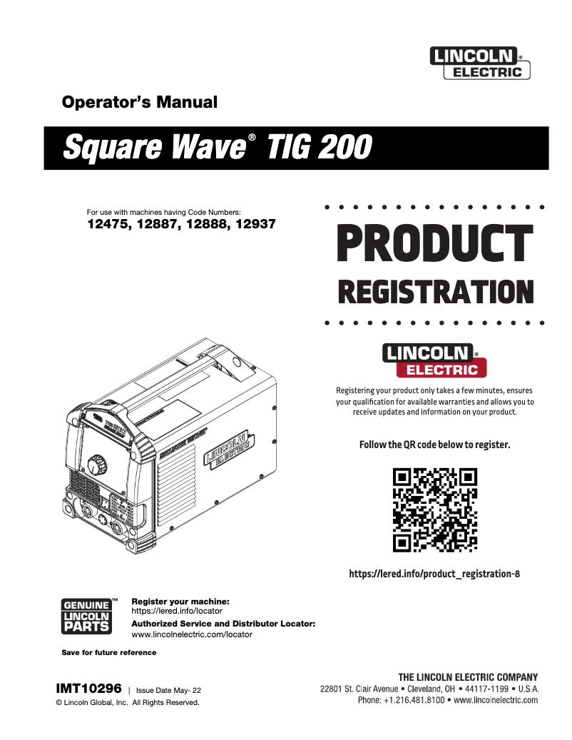 Página nº 1 - Manual de usuario Lincoln Electric Square Wave TIG 200