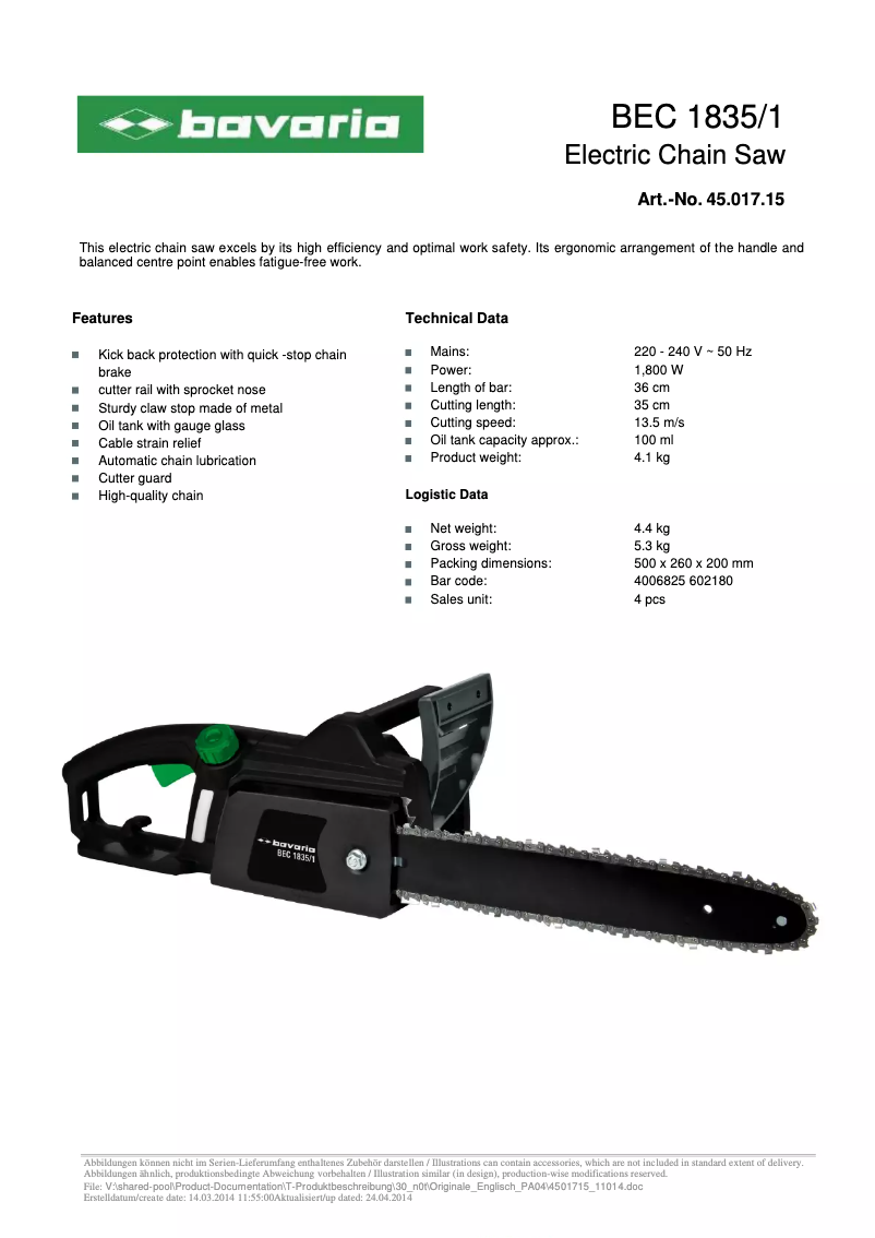 Imagen de la primera página del manual del dispositivo BEC 1835/1