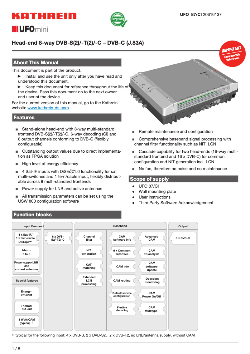 Página 1 del manual Manual de usuario Kathrein UFO 87/CI