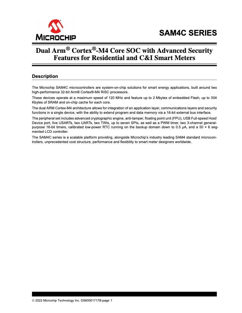 Imagen de la primera página del manual del dispositivo ATSAM4C16