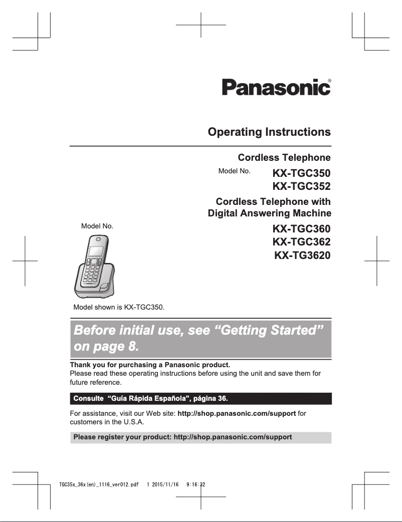 Página 1 del manual Manual de usuario Panasonic KX-TG3620