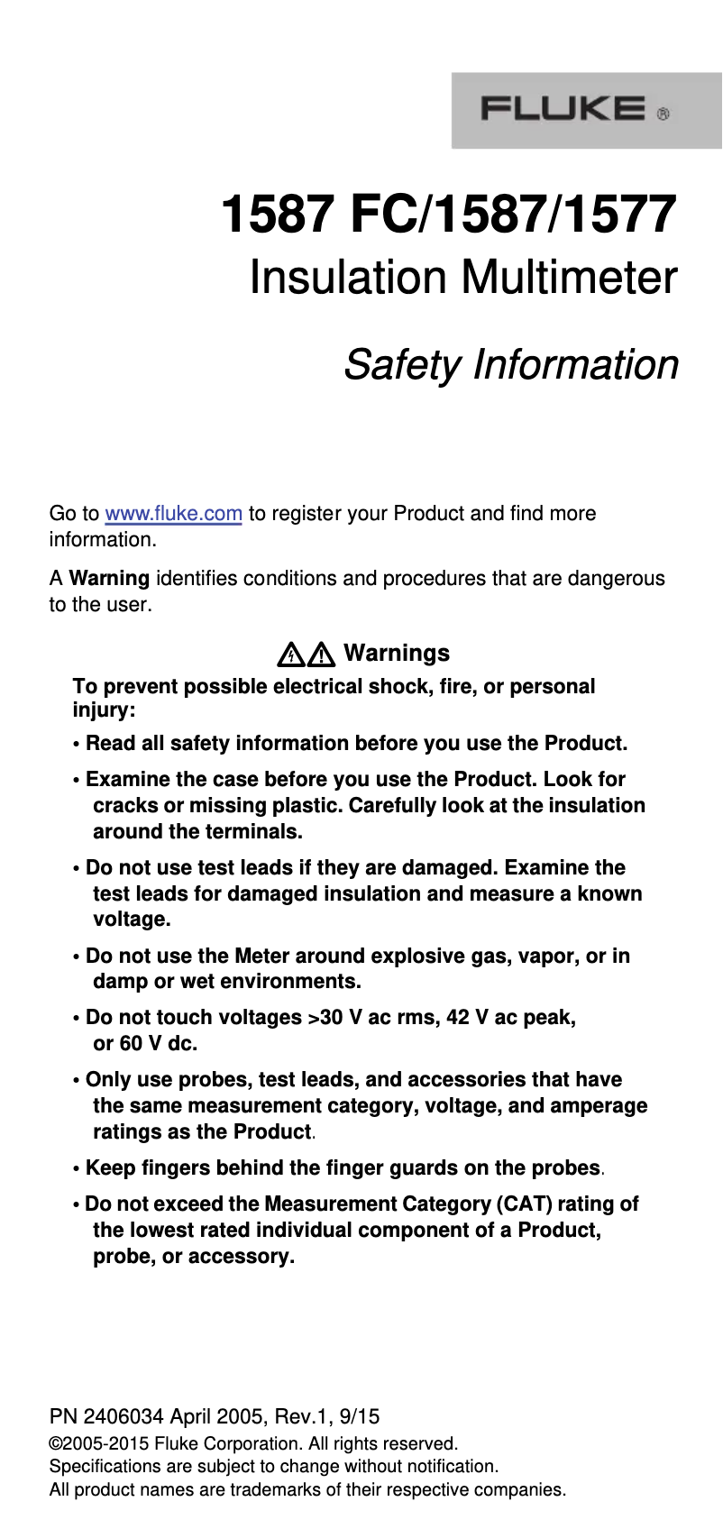 Imagen de la primera página del manual del dispositivo 1577