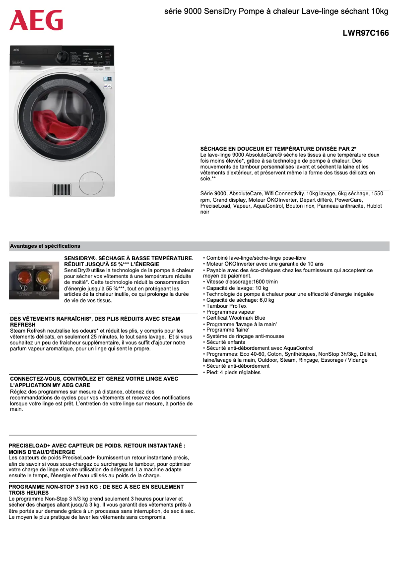 Página 1 del manual Ficha técnica AEG LWR97C166