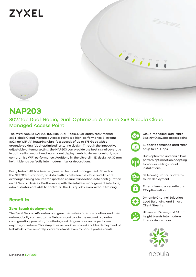 Página nº 1 - Ficha técnica ZyXEL Nebula NAP203