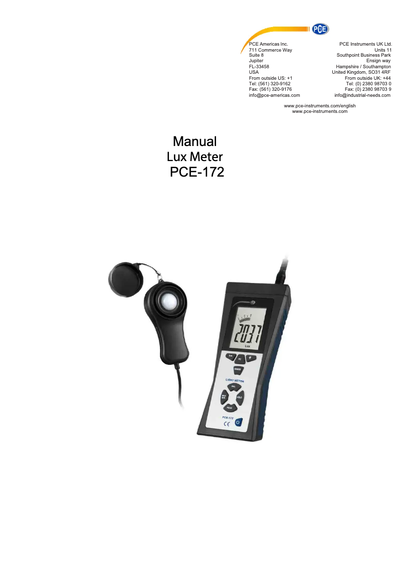 Imagen de la primera página del manual del dispositivo PCE-172