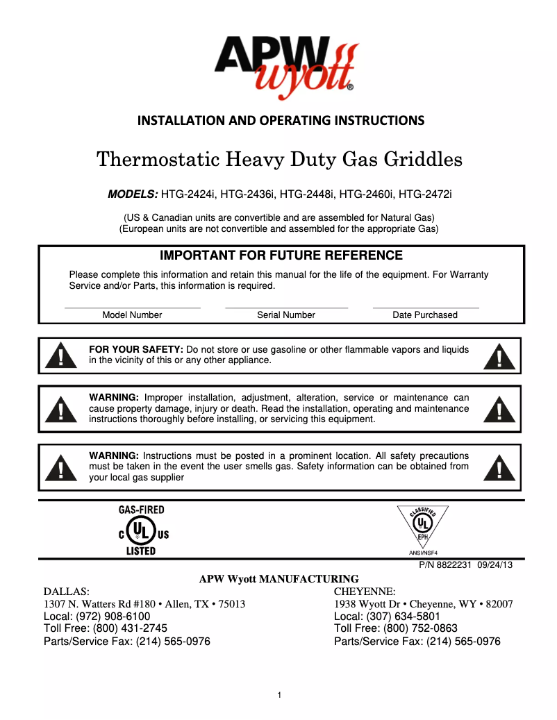 Página 1 del manual Manual de usuario APW Wyott HTG-2436i