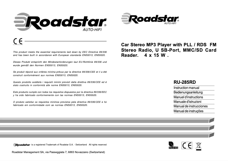Imagen de la primera página del manual del dispositivo RU-285RD