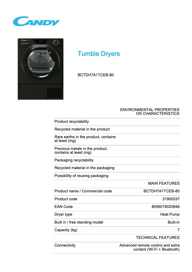 Imagen de la primera página del manual del dispositivo BCTDH7A1TCEB-80