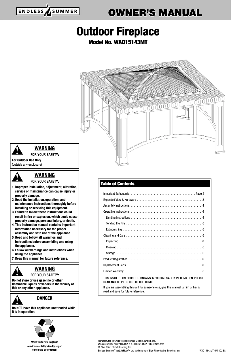 Página 1 del manual Manual de usuario Blue Rhino WAD15143MT
