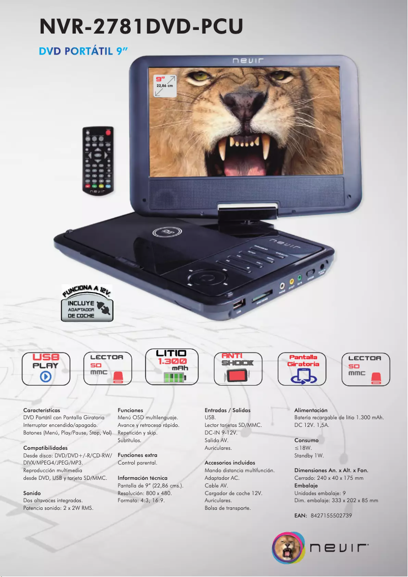 Página nº 1 - Manual de usuario Nevir NVR-2781DVD-PCU