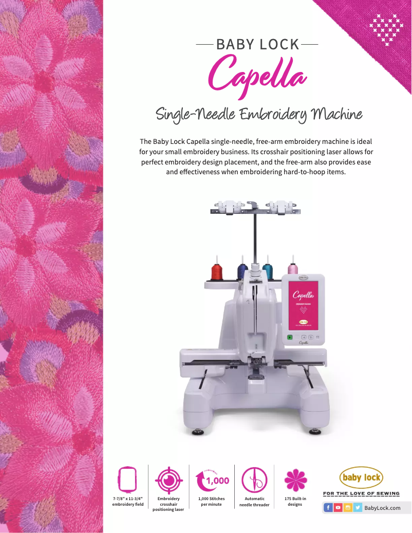 Página 1 del manual Ficha técnica Baby Lock Capella