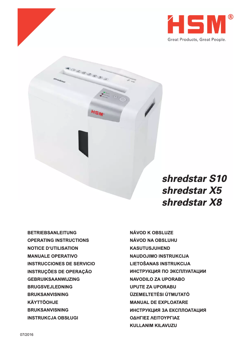 Imagen de la primera página del manual del dispositivo Shredstar X5