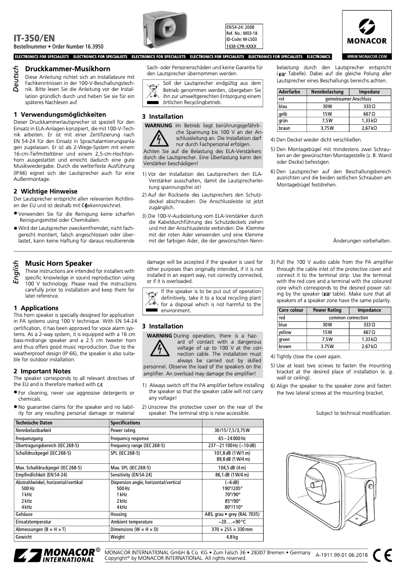 Página 1 del manual Manual de usuario Monacor IT-350/EN