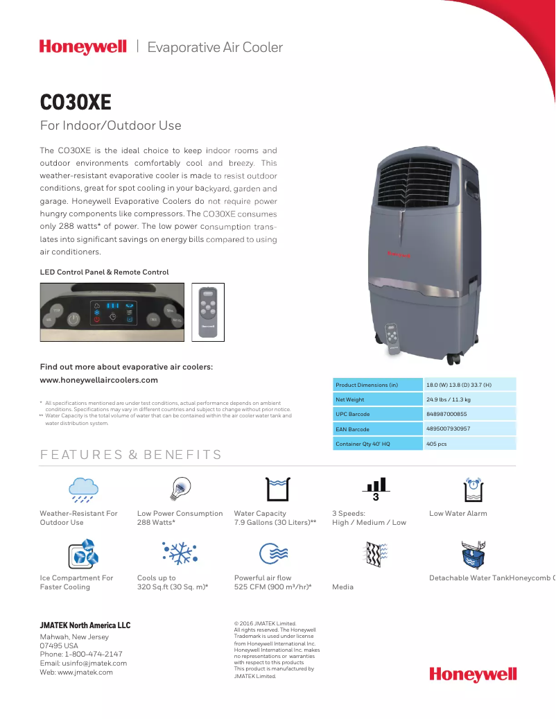 Página 1 del manual Ficha técnica Honeywell CO30XE