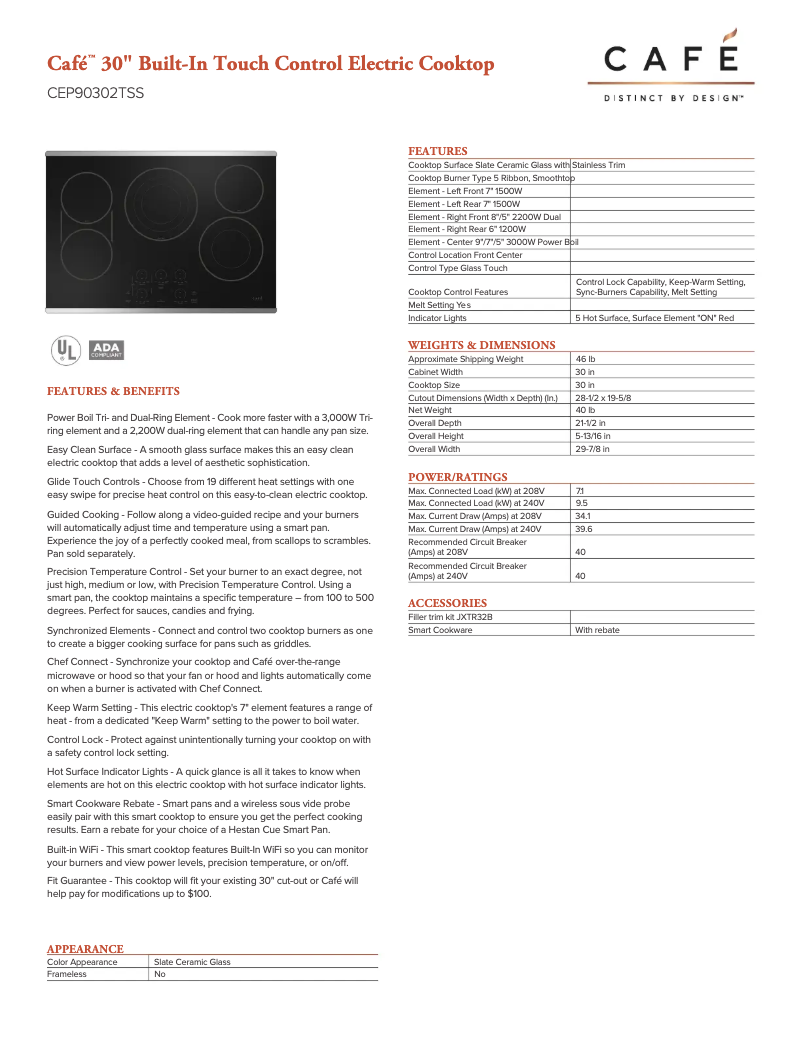 Página 1 del manual Ficha técnica GE CEP90302TSS