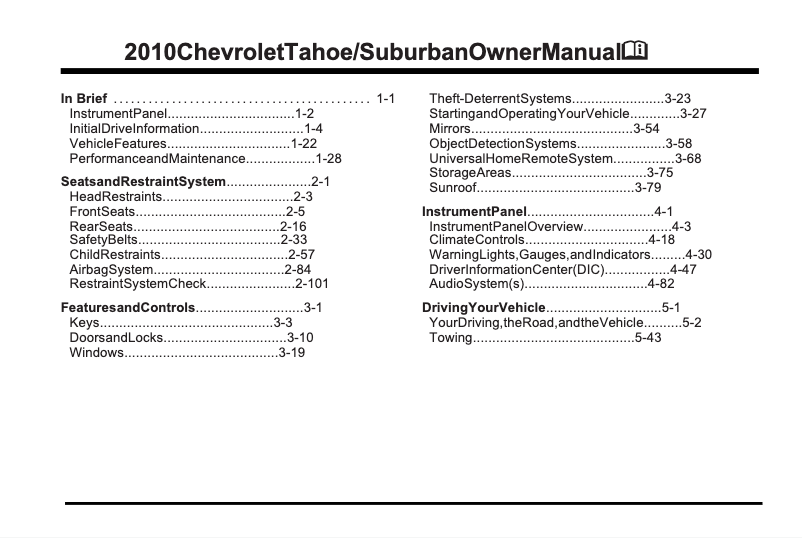 Página 1 del manual Manual de usuario Chevrolet Suburban 0,75 Ton (2010)