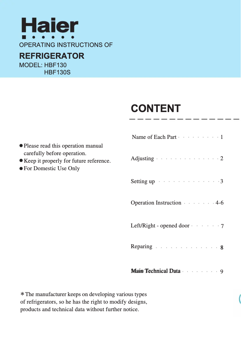Imagen de la primera página del manual del dispositivo HBF130