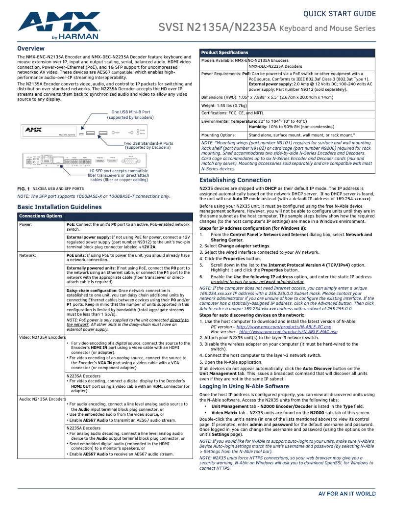 Imagen de la primera página del manual del dispositivo NMX-ENC-N2135A