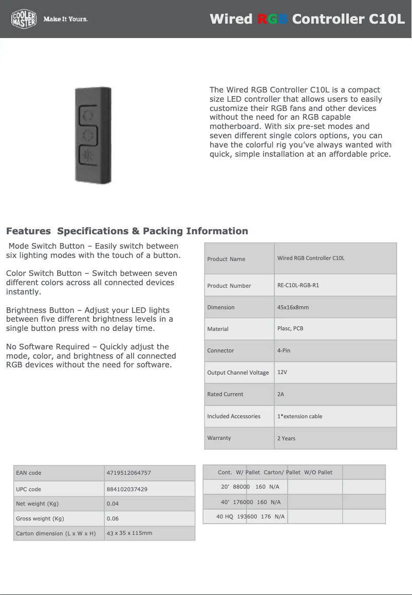 Página 1 del manual Manual de usuario Cooler Master Wired RGB Controller C10L