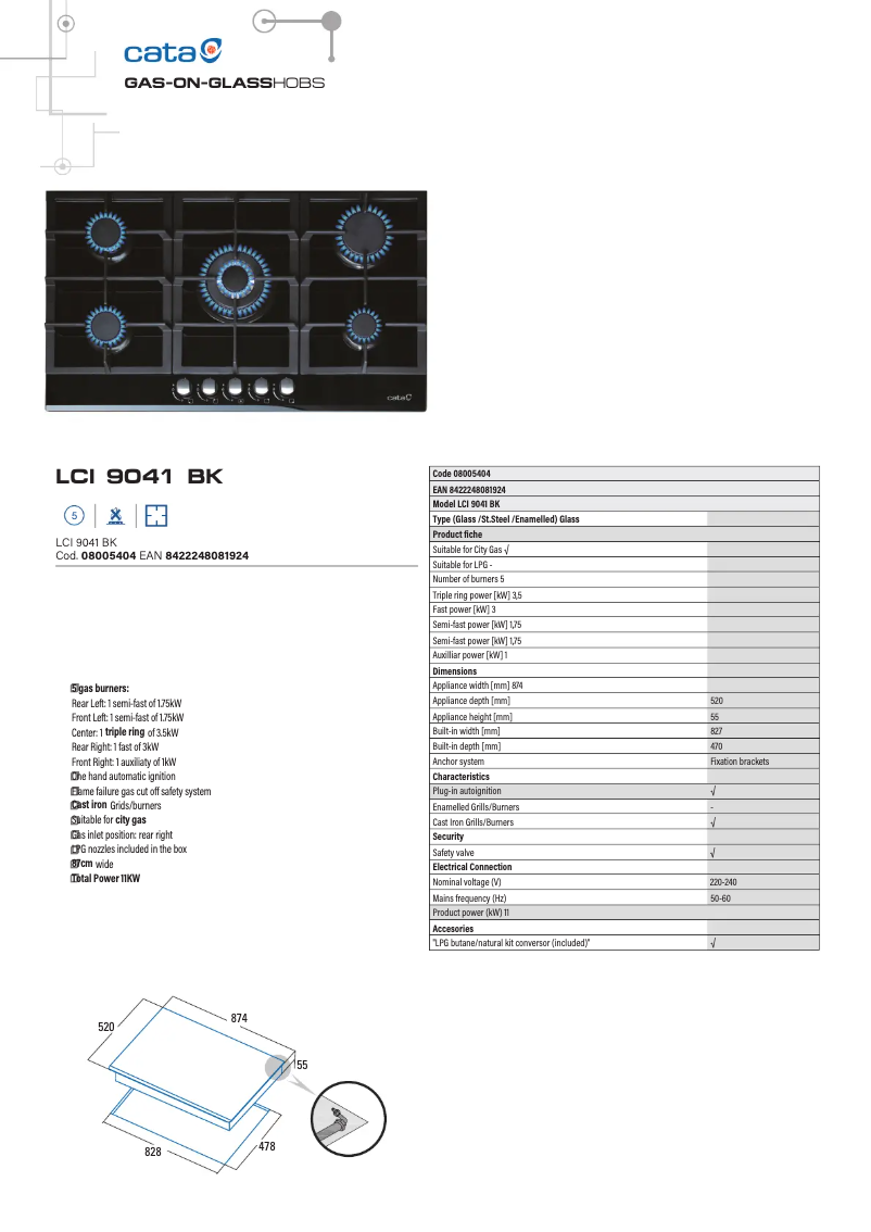 Página 1 del manual Ficha técnica CATA LCI 9041 BK