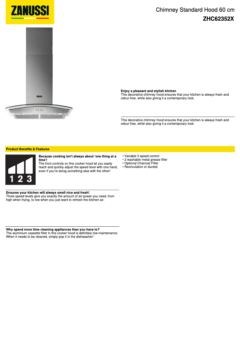 Página nº 1 - Ficha técnica Zanussi ZHC62352X