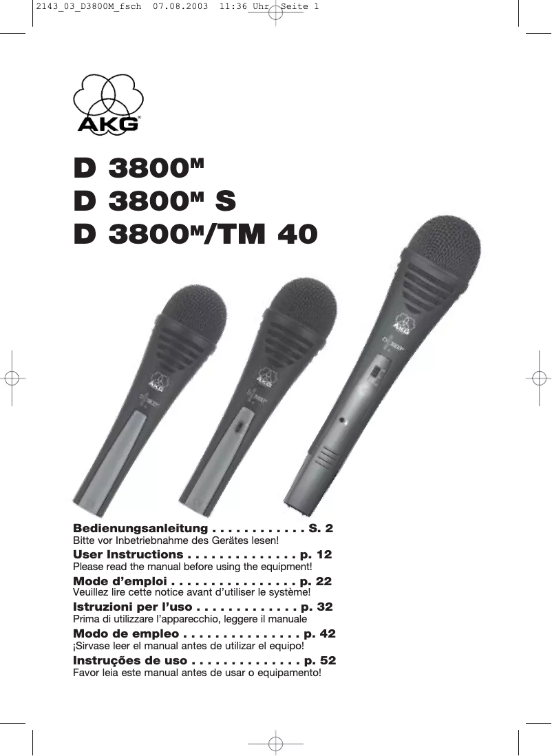 Página 1 del manual Manual de usuario AKG D 3800