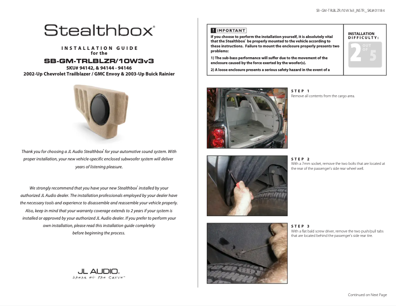 Imagen de la primera página del manual del dispositivo Stealthbox SB-GM-TRLBLZR/10W3v3/TP