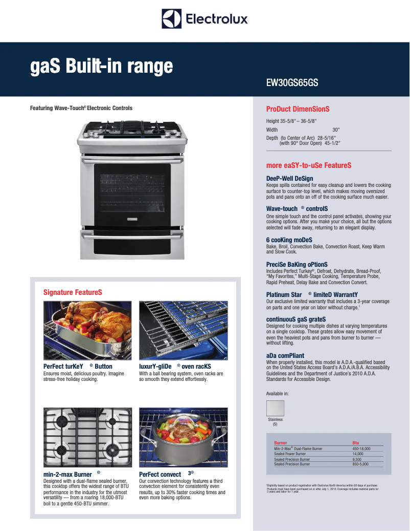 Página 1 del manual Ficha técnica Electrolux EW30GS65GW