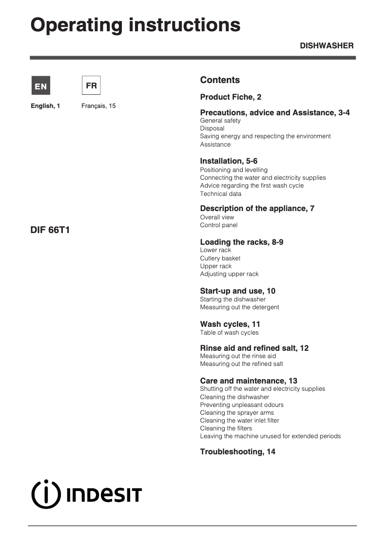 Imagen de la primera página del manual del dispositivo DIF 66T1 A EU