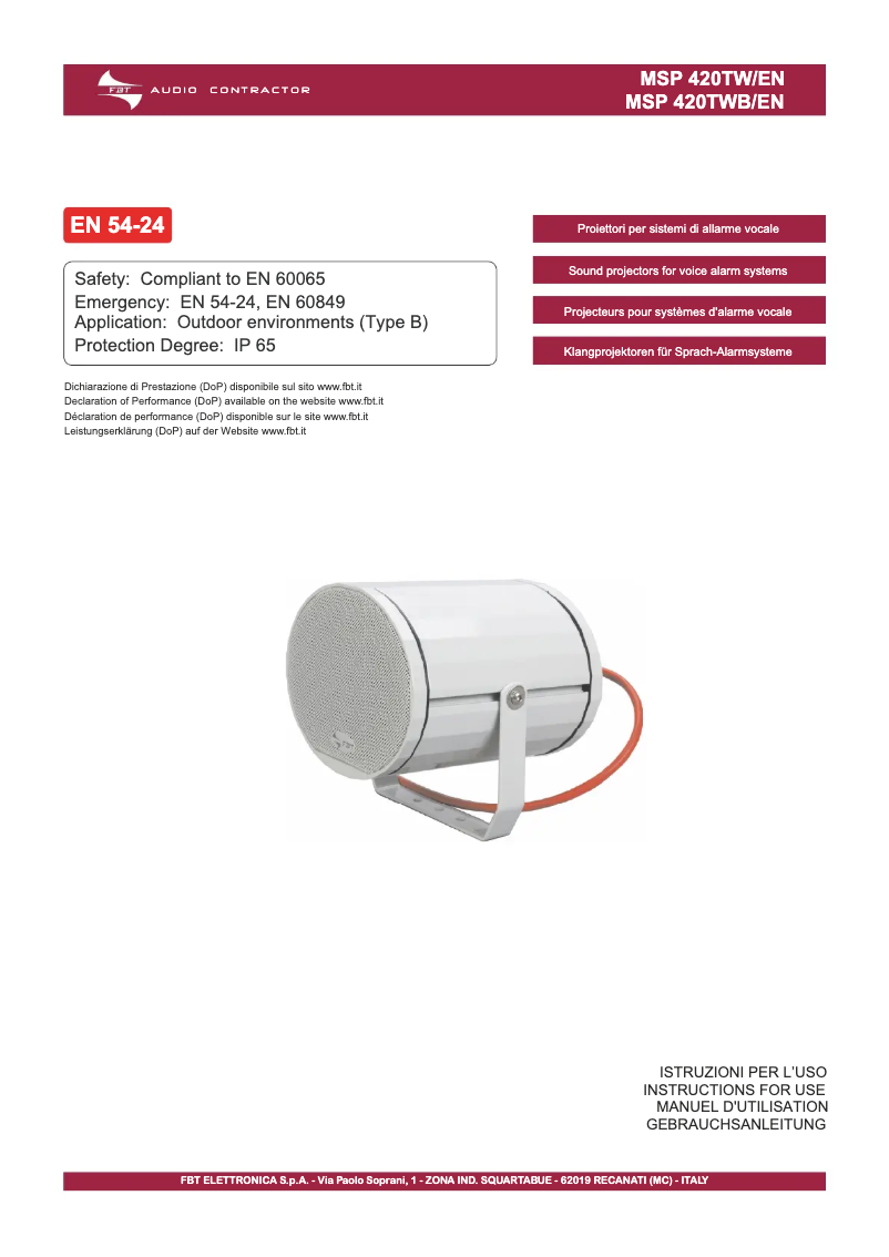 Página 1 del manual Manual de usuario FBT MSP 420 TWB