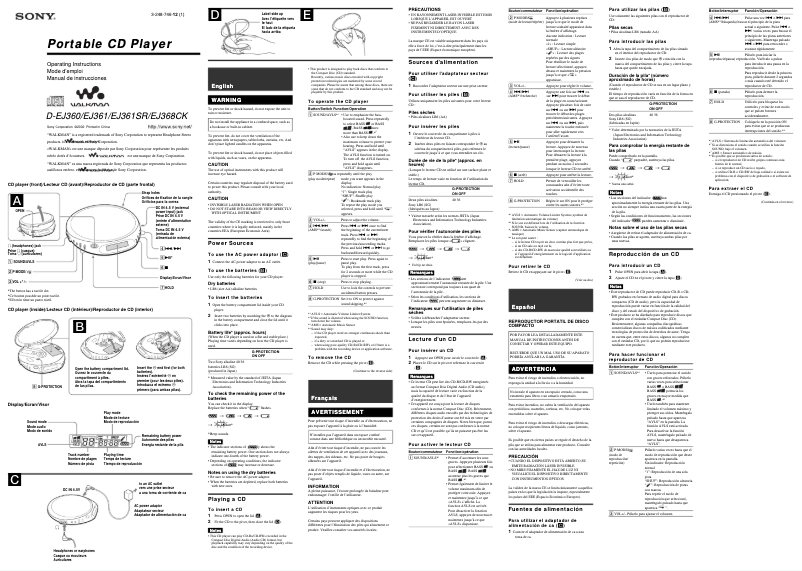 Página 1 del manual Manual de usuario Sony D-EJ361