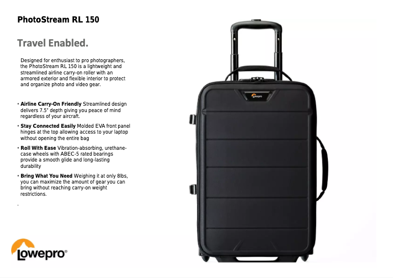 Página 1 del manual Manual de usuario Lowepro PhotoStream RL 150