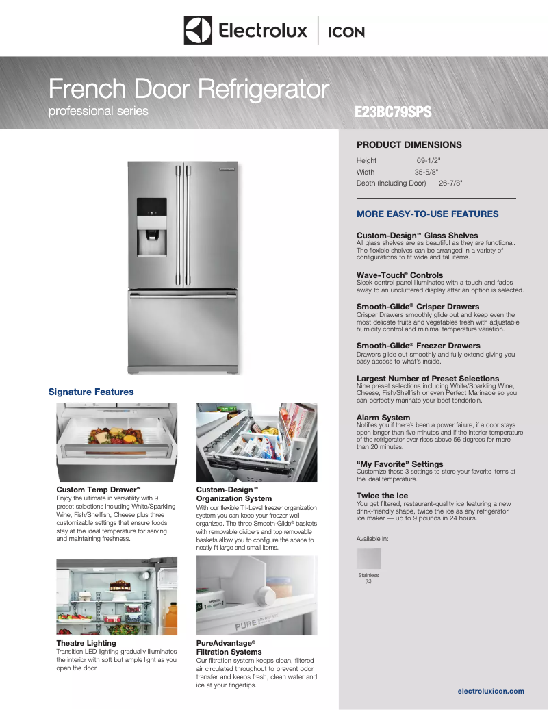 Página 1 del manual Ficha técnica Electrolux ICON E23BC79SS