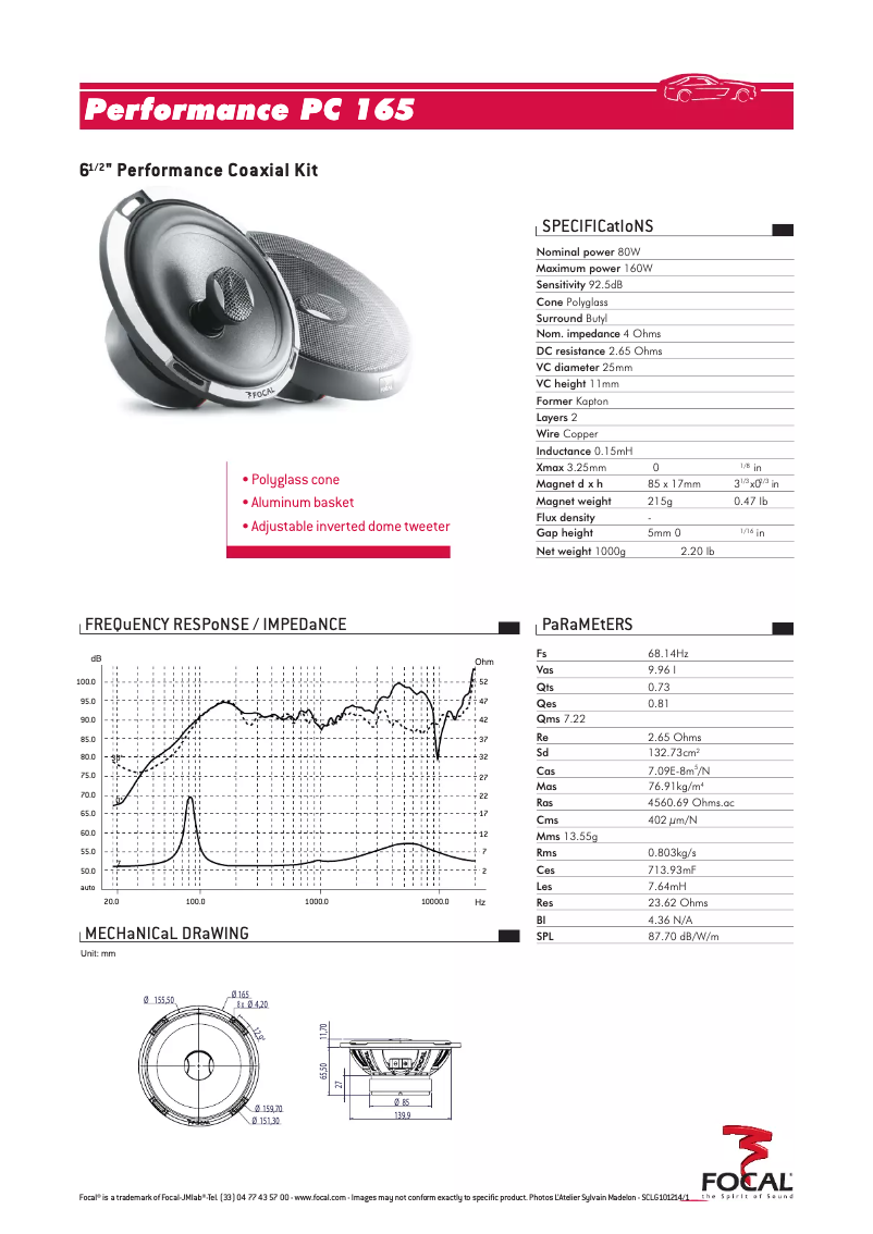 Página 1 del manual Ficha técnica Focal Performance PC 165