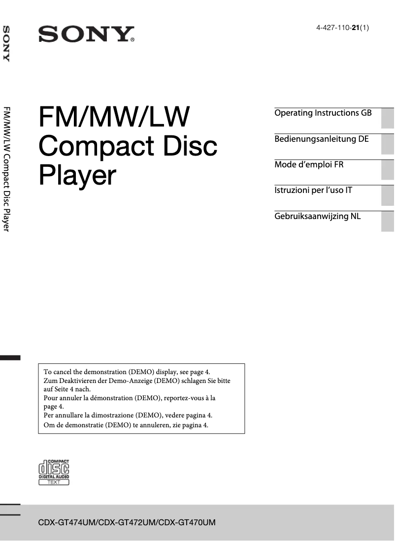 Página 1 del manual Manual de usuario Sony CDX-GT470UM
