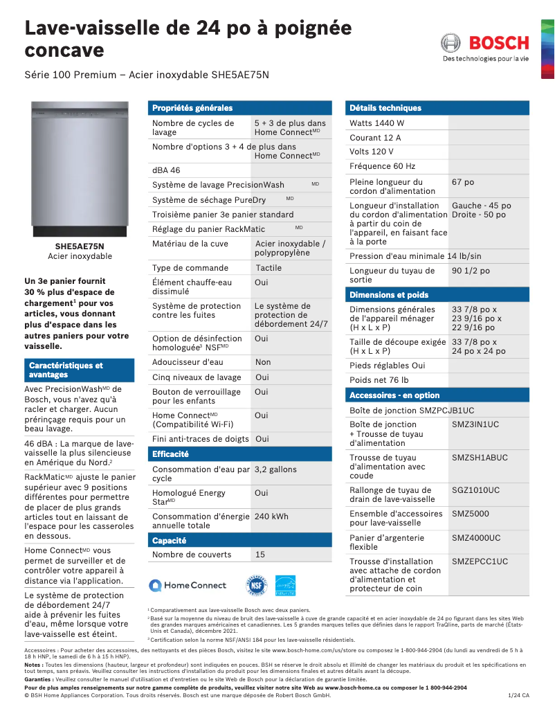 Página nº 1 - Ficha técnica Bosch SHE5AE75N