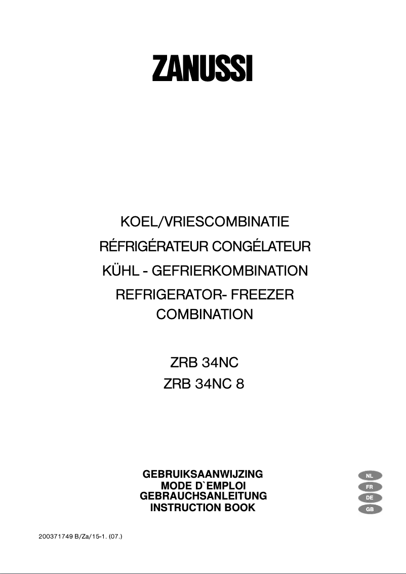 Imagen de la primera página del manual del dispositivo ZRB 34 nc