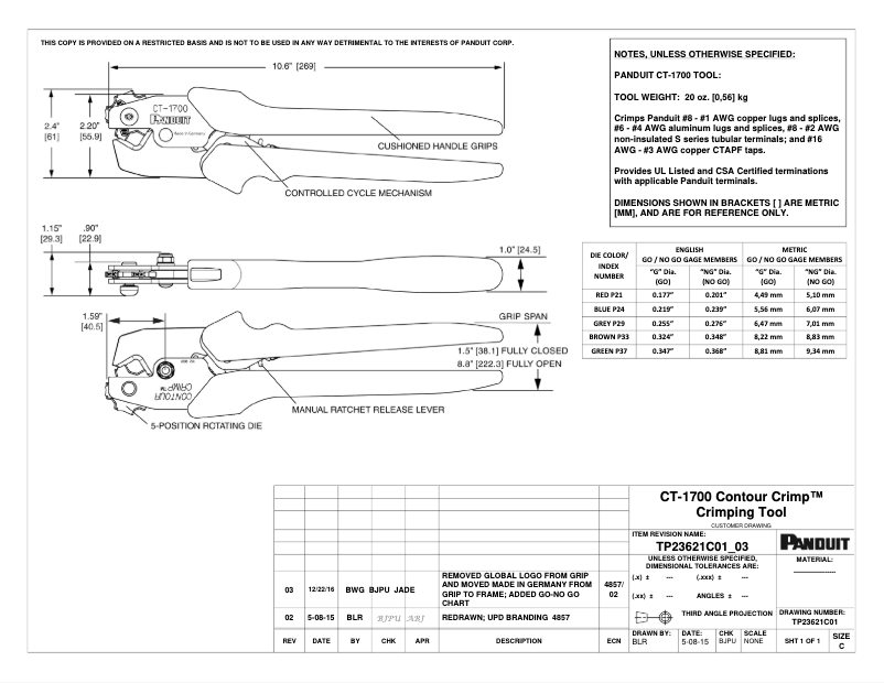 Página 1 del manual Dibujo técnico Panduit CT-1700