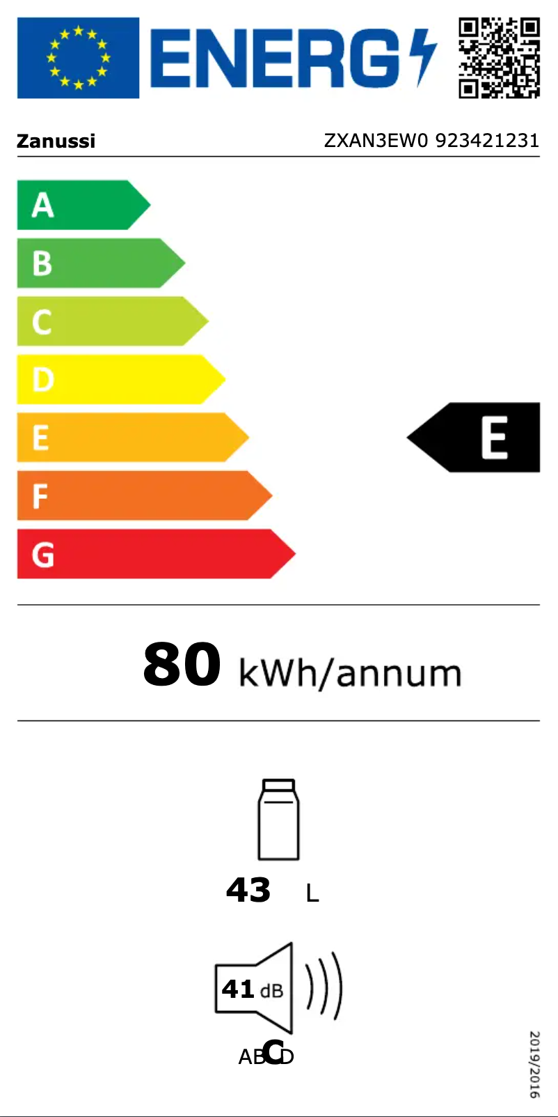 Página nº 1 - Etiqueta energética Zanussi ZXAN3EW0
