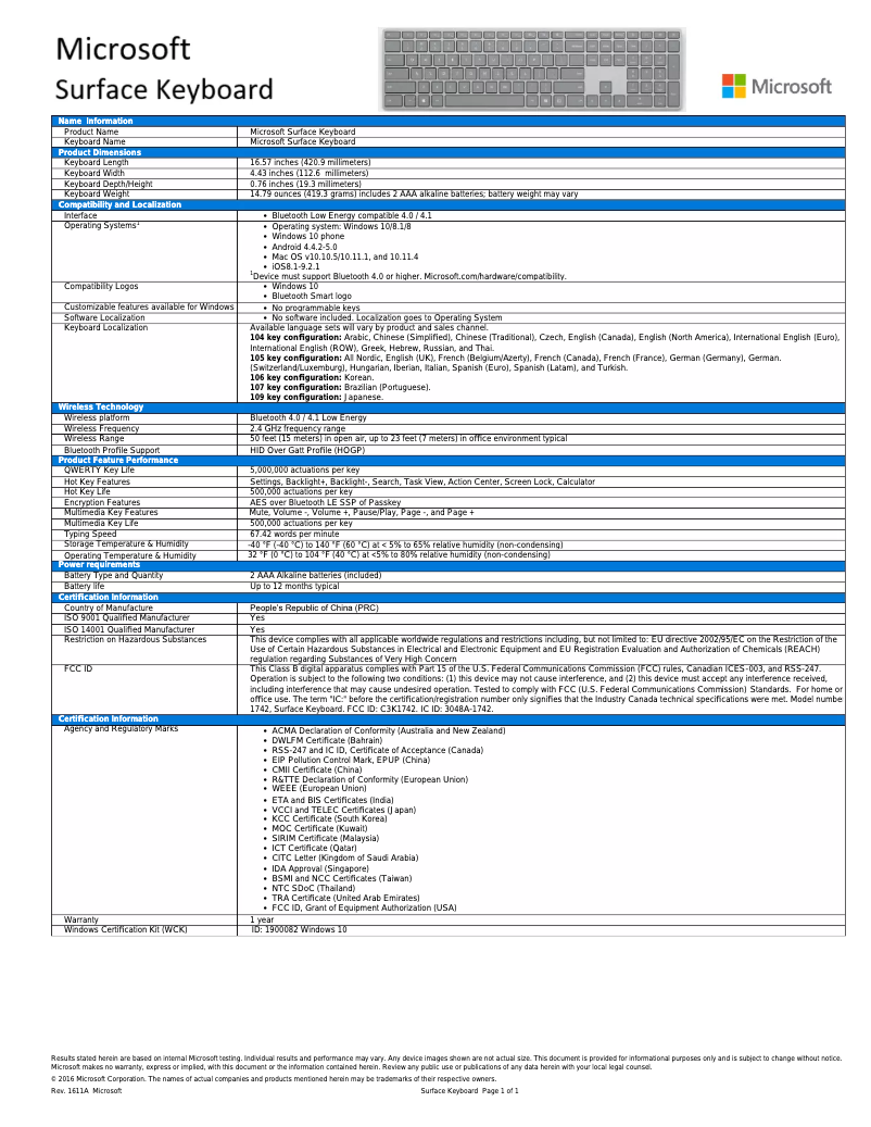 Imagen de la primera página del manual del dispositivo Surface Keyboard