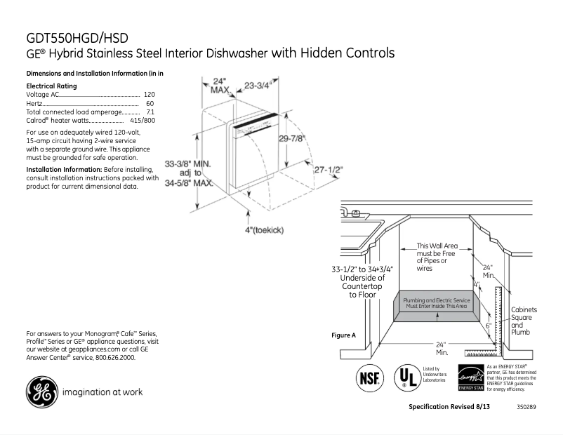 Página 1 del manual Ficha técnica GE GDT550HGDWW