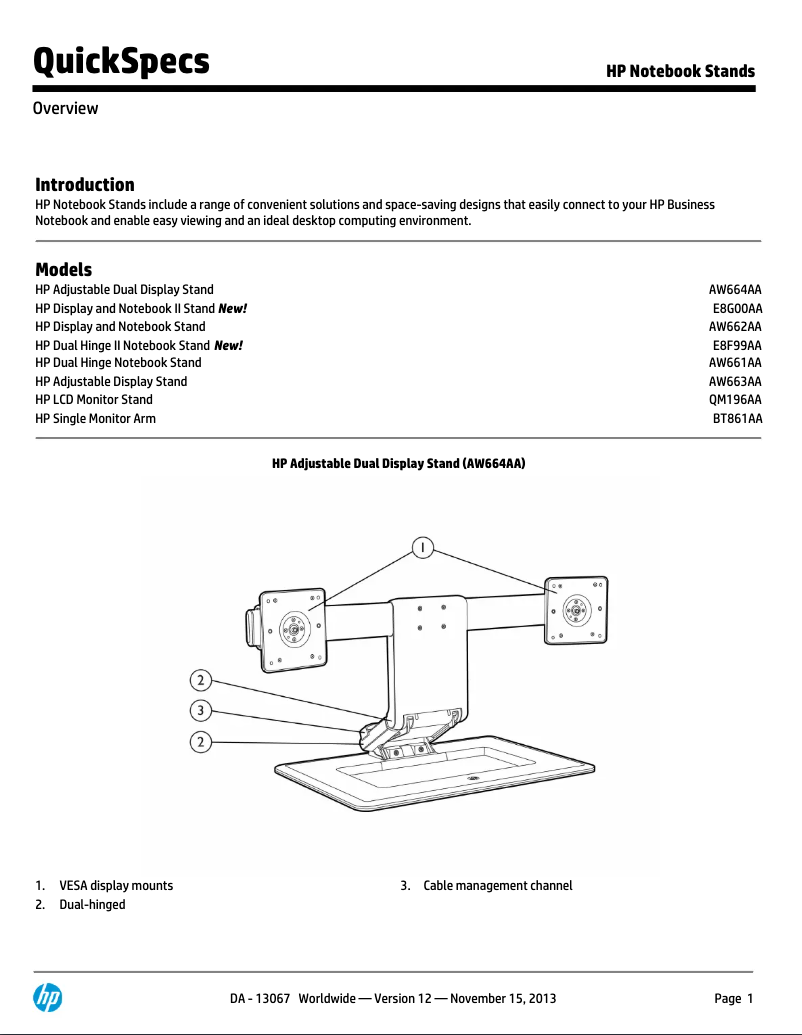 Página 1 del manual Manual de usuario HP Adjustable Dual Display Stand
