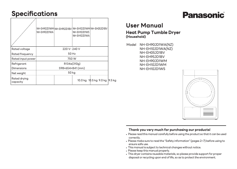 Imagen de la primera página del manual del dispositivo NH-EH90JD1WM